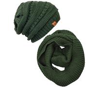 Wrapables Winter Warm Knitted Infinity Scarf and Beanie Hat Set - Green -