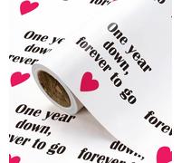 WRAPAHOLIC 1 Year Anniversary Wrapping Paper Roll - Mini Roll - 17 Inch x 16.5 Feet - One Year Down Forever to Go Lettering with Red Love Design, Perfect for Anniversary, Wedding, Betrothal Party