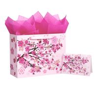 WRAPAHOLIC 13" Large Sakura Gift Bag with Card and Tissue Paper - Cherry Blossom