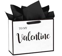 WRAPAHOLIC 13" Large Valentine Birthday Gift Bag with Tissue Paper - White Color to My Valentine Lettering Paper Bags for Valentines Day, Men, Women, Birthday