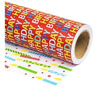 WRAPAHOLIC 30 Inch Jumbo Reversible Birthday Wrapping Paper - 30 Inch x 100 Feet Jumbo Roll - Happy Birthday Wrapping Paper for Holiday, Baby Shower