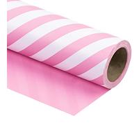 WRAPAHOLIC 30 Inch Reversible Wrapping Paper - Jumbo Roll Pink and Stripes Design for Birthday, Holiday, Wedding, Baby Shower Wrap - 30 Inch x 33 Feet