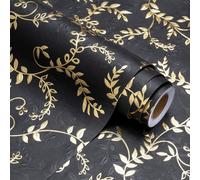 WRAPAHOLIC 3D Kraft Wrapping Paper Roll - Mini Roll - 17 Inch x 16.5 Feet - Gold and Black Leaves Design with Embossed Perfect for Birthday, Holiday, Wedding, Baby Shower