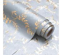 WRAPAHOLIC 3D Kraft Wrapping Paper Roll - Mini Roll - 17 Inch X 16.5 Feet - Gold and Light Grey Leaves Design with Embossed Perfect for Birthday, Holiday, Wedding, Baby Shower