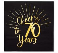 WRAPAHOLIC 50Pcs 70th Birthday Napkins - 3-Ply Disposable Paper Cocktail Napkin, Black and Gold Foil Cheers to 70 Years - 5 x 5 In