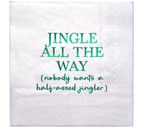 WRAPAHOLIC 50Pcs Christmas Cocktail Napkins - 3-Ply Green and Gold Foil Design Jingle All the Way Disposable Paper Napkins for Christmas, Holiday, Party - 5 x 5 In