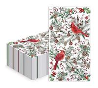 WRAPAHOLIC 50Pcs Christmas Paper Napkins - 3 Ply Cardinal Bird Pinecone Guest Disposable Hand Towels for Bathroom, Christmas, Holiday, Party Celebration - 4.3 x 7.9 In