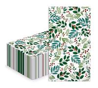 WRAPAHOLIC 50Pcs Christmas Paper Napkins - 3 Ply Holly and Ivy Guest Disposable Hand Towels for Bathroom, Christmas, Holiday, Party Celebration - 4.3 x 7.9 In
