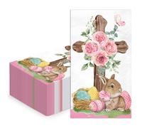 WRAPAHOLIC 50Pcs Easter Religious Paper Napkins - 3-Ply Cross Bunny Guest Disposable Hand Towels for Bathroom, Spring, Christening and Baby Shower - 4.3 x 7.9 In