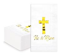 WRAPAHOLIC 50Pcs Easter Religious Paper Napkins - 3-Ply Gold Foil Risen Guest Disposable Hand Towels for Bathroom, Spring, Christening and Baby Shower - 4.3 x 7.9 In