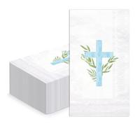 WRAPAHOLIC 50Pcs Easter Religious Paper Napkins - 3-Ply Religious Blue Cross Guest Disposable Hand Towels for Bathroom, Spring, Christening and Baby Shower - 4.3 x 7.9 In