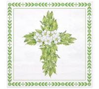 WRAPAHOLIC 50Pcs Religious Paper Napkins - 3-Ply Green Leaf Cross Disposable Luncheon Napkins for Christening, Confirmation Church Party and Baby Shower - 6.5 x 6.5 In