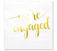 WRAPAHOLIC 50Pcs We're Engaged Wedding Napkins - Disposable 3-Ply Paper Cocktail Napkin, Gold Foil - 6.5 x 6.5 In
