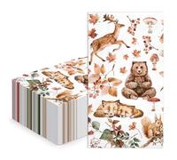 WRAPAHOLIC 50Pcs Wild Forest Fall Paper Napkins - 3-Ply Watercolor Squirrel, Bear, Fox and Deer Guest Disposable Hand Towels for Bathroom, Baby Shower and Fall - 4.3 x 7.9 In
