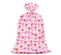 WRAPAHOLIC 56" Extra Large Strawberry Bow Gift Bag - Strawberry and Bow Plastic Bag for Wedding, Girl's Birthdays, Tea Parties, Celebrating, or Any Occasion - 56" H x 36" W