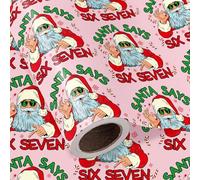 WRAPAHOLIC 67 Meme Christmas Wrapping Paper Roll - Mini Roll - 17 Inch x 16.5 Feet - Pink Funny Christmas Wrapping Paper Santa Say Six Seven Design for Xmas Holiday, Teenage, Best Friend
