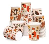 WRAPAHOLIC 9oz Woodland Animal Paper Cups - 48 Pack Fall Fox, Bear, Deer and Owl 4 Designs Disposable Cup, Coffee Cup, Hot/Cold Beverage Drinking Cups for Water Juice, Perfect for Fall, Baby Shower