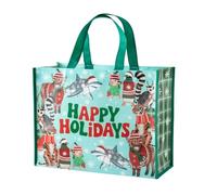 WRAPAHOLIC Animal Christmas Large Reusable Gift Bag with Handles - 10 x 5 x 13 inch - Festive Dressed Up Animal Gift Bags, Perfect for Holiday, Party Favor, Shopping