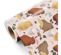 WRAPAHOLIC Capybara Wrapping Paper Roll - Mini Roll - 17 Inch x 16.5 Feet - Cute Capybara and Mushroom Wrapping Paper Perfect for Kids Birthday, Baby Shower, Animal Lover