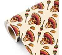 WRAPAHOLIC Cinco de Mayo Wrapping Paper Roll - Mini Roll - 17 Inch x 16.5 Feet - Colorful Skull with Sombrero and Maracas Mexican Wrapping Paper for Fiesta, Mexican Party, Taco Night, Birthday