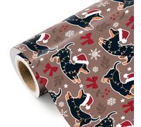 WRAPAHOLIC Dog Christmas Wrapping Paper Roll - Mini Roll - 17 Inch x 16.5 Feet - Dachshund Dog and Red Bow Wrapping Paper for Christmas, Holiday, Party Celebration