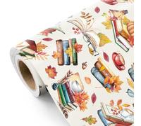 WRAPAHOLIC Fall Book Wrapping Paper - Mini Roll - 17 Inch x 16.5 Feet - Book and Maple Leaves Fall Wrapping Paper for Autumn, Thanksgiving, Party, Holiday