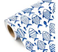 WRAPAHOLIC Fish Wrapping Paper Roll - Mini Roll - 17 Inch x 16.5 Feet - Blue Fish Theme Ocean Wrapping Paper for Baby Shower, Kids Boy Girl Birthday, Beach Wedding