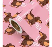 WRAPAHOLIC Funny Valentines Day Wrapping Paper Roll - Mini Roll - 17 Inch x 16.5 Feet - Dachshund Puppy Dog and I Butt Love You Design Perfect for Anniversary, Wedding, Party
