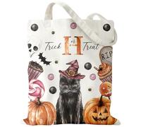 WRAPAHOLIC Halloween Cotton Canvas Tote Bag, Halloween Black Cat and Pumpkin Reusable Tote Bag, Cute Witchy Aesthetic Shoulder Bags for Women, Shopping, Trick or Treat - 13.8" x 15.7", 1 Pcs