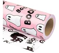 WRAPAHOLIC Halloween Reversible Wrapping Paper Roll - Mini Roll - 17 Inch X 33 Feet - Ghosts and Black Cats Design, Perfect for Halloween Decorations, Holiday, Party
