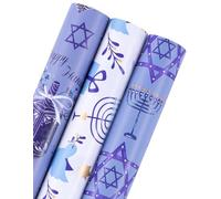 WRAPAHOLIC Hanukkah Wrapping Paper Roll - Mini Roll - 3 Rolls - 17 Inch x 120 Inch Per Roll - Menorah Lights, the Star of David and Dreidels Design
