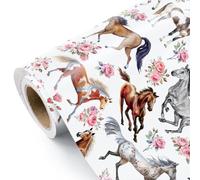 WRAPAHOLIC Horse Wrapping Paper Roll - Mini Roll - 17 Inch x 16.5 Feet - Horse and Floral Wrapping Paper for Kentucky Derby Party, Horse Racing, Birthday