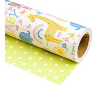 WRAPAHOLIC Jumbo Baby Shower Wrapping Paper Reversible 30" x 33ft Animal and Newborn Design for Neutral Baby Showers Boys Girls Kids Birthday