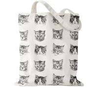WRAPAHOLIC Kitty Cat Cotton Canvas Tote Bag, Cute Aesthetic Cats Reusable Tote Bags, Hand Drawn Kitten Carrying Bag for Friends Baby Shower and Pet Lover - 13.8" x 15.7", 1 Pcs