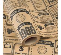 WRAPAHOLIC Kraft 40th Birthday Wrapping Paper for Women Men - Mini Roll - 17 Inch x 16.5 Feet - Back in 1986 Vintage Newspaper Kraft Wrapping Paper for 40th Birthday, Anniversary, Milestone Gift
