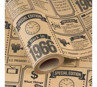 WRAPAHOLIC Kraft 60th Birthday Wrapping Paper for Women Men - Mini Roll - 17 Inch x 16.5 Feet - Back in 1966 Vintage Newspaper Kraft Wrapping Paper for 60 Year Old Birthday, Mom Dad, Anniversary