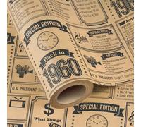 WRAPAHOLIC Kraft 66th Birthday Wrapping Paper for Women Men - Mini Roll - 17 Inch x 16.5 Feet - Back in 1960 Vintage Newspaper Kraft Wrapping Paper for 66 Year Old Birthday, Mom Dad Grandma Grandpa