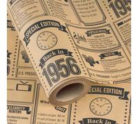 WRAPAHOLIC Kraft 70th Birthday Wrapping Paper for Women Men - Mini Roll - 17 Inch x 16.5 Feet - Back in 1956 Vintage Newspaper Kraft Wrapping Paper for 70 Year Old Birthday, Mom Dad Grandma Grandpa