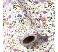 WRAPAHOLIC Kraft Floral Wrapping Paper Roll - Mini Roll - 17 Inch x 16.5 Feet - Garden Wildflower Wrapping Paper Perfect for Girls Women Birthday, Wedding, Bridal Shower