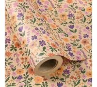 WRAPAHOLIC Kraft Floral Wrapping Paper Roll - Mini Roll - 17 Inch x 16.5 Feet - Vintage Flower Wrapping Paper, Perfect for Wedding, Birthday, Bridal Shower, Tea Party