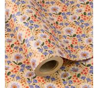 WRAPAHOLIC Kraft Floral Wrapping Paper Roll - Mini Roll - 17 Inch x 16.5 Feet - Watercolor Flower Wrapping Paper, Perfect for Wedding, Birthday, Bridal Shower, Tea Party