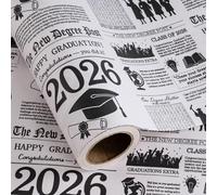 WRAPAHOLIC Kraft Graduation Wrapping Paper Roll - Mini Roll - 17 Inch x 16.5 Feet - Vintage 2026 Graduation Cap Newspaper Wrapping Paper for Class of 2026, High School & College Gifts