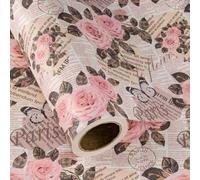WRAPAHOLIC Kraft Vintage Floral Wrapping Paper Roll - Mini Roll - 17 Inch x 16.5 Feet - Retro Paris Rose Butterfly Newspaper Wrapping Paper for Birthday, Wedding, Anniversary, Bridal Shower