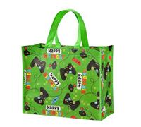 WRAPAHOLIC Large Reusable Game Birthday Gift Bag with Handles - 10 x 5 x 13 inch - Green Gamer Controller Design Gift Bags for Boys Kids, Game Lover, Birthday Party