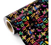 WRAPAHOLIC Mexican Fiesta Birthday Wrapping Paper Roll - Mini Roll - 17 Inch x 16.5 Feet - Cinco de Mayo Colorful Cactus Sombrero Mexican Wrapping Paper for Birthday, Cinco de Mayo, Fiesta Party
