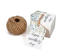 WRAPAHOLIC Mother's Day Eucalyptus Gift Tags with String - 100PCS Greenery & Gold Paper Tags with 100 Feet Natural Jute Twine for Mom's Gift Decoration - 2 x 2.75 Inch