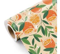 WRAPAHOLIC Orange Fruits Wrapping Paper Roll - Mini Roll - 17 Inch x 9.8 Feet - Orange and Leaves Design, Perfect for Summer, Birthday, Wedding, Bridal Shower