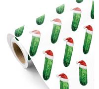 WRAPAHOLIC Pickle Christmas Wrapping Paper - Mini Roll - 17 Inch x 16.5 Feet - Santa Pickle Wrapping Paper for Christmas, Holiday, Party Celebration