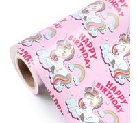 WRAPAHOLIC Pink Unicorn Birthday Wrapping Paper Roll - Mini Roll - 43.2 cm x 5.2 m - Happy Birthday Unicorn Design, Perfect for Girls Birthday, Party, Holiday