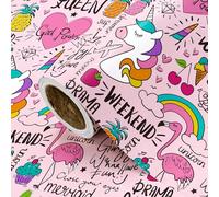 WRAPAHOLIC Pink Unicorn Wrapping Paper Roll - Mini Roll - 43.2 cm x 5.2 m - Flamingo, Rainbow Flamingos Design for Birthday, Baby Shower, Girls